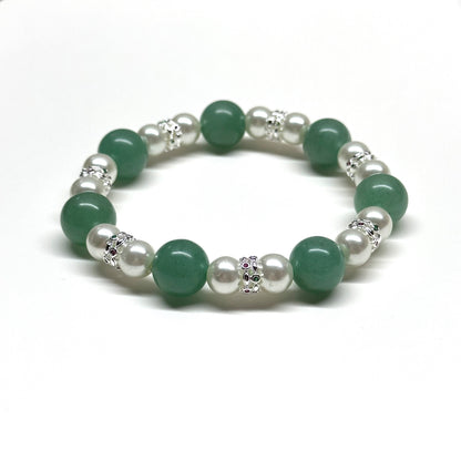 BS23 綠東陵淡水珍珠水滴銀配飾手鏈手串 Green Aventurine Pearl WaterDrop Silver Accessories Bracelet