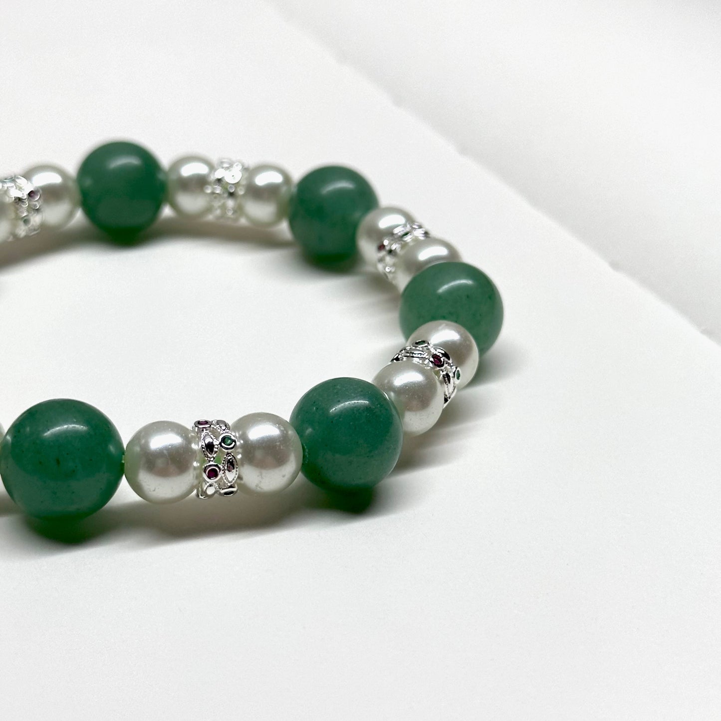 BS23 綠東陵淡水珍珠水滴銀配飾手鏈手串 Green Aventurine Pearl WaterDrop Silver Accessories Bracelet