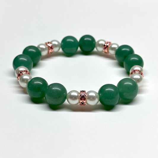 BS24 綠東陵 • 淡水珍珠 • 粉金配飾手鏈手串 Green Aventurine Pearl Pink Gold Accessories Bracelet