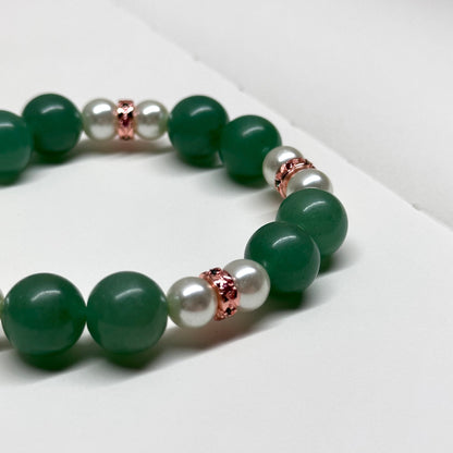 BS24 綠東陵 • 淡水珍珠 • 粉金配飾手鏈手串 Green Aventurine Pearl Pink Gold Accessories Bracelet