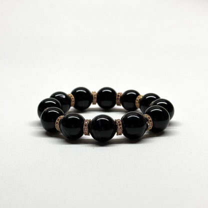 BS25 【獅子處女座|8月】黑瑪瑙18K古典粉鍍金手鏈手串 Black Agate Classic Purple Gold Accessories Bracelet