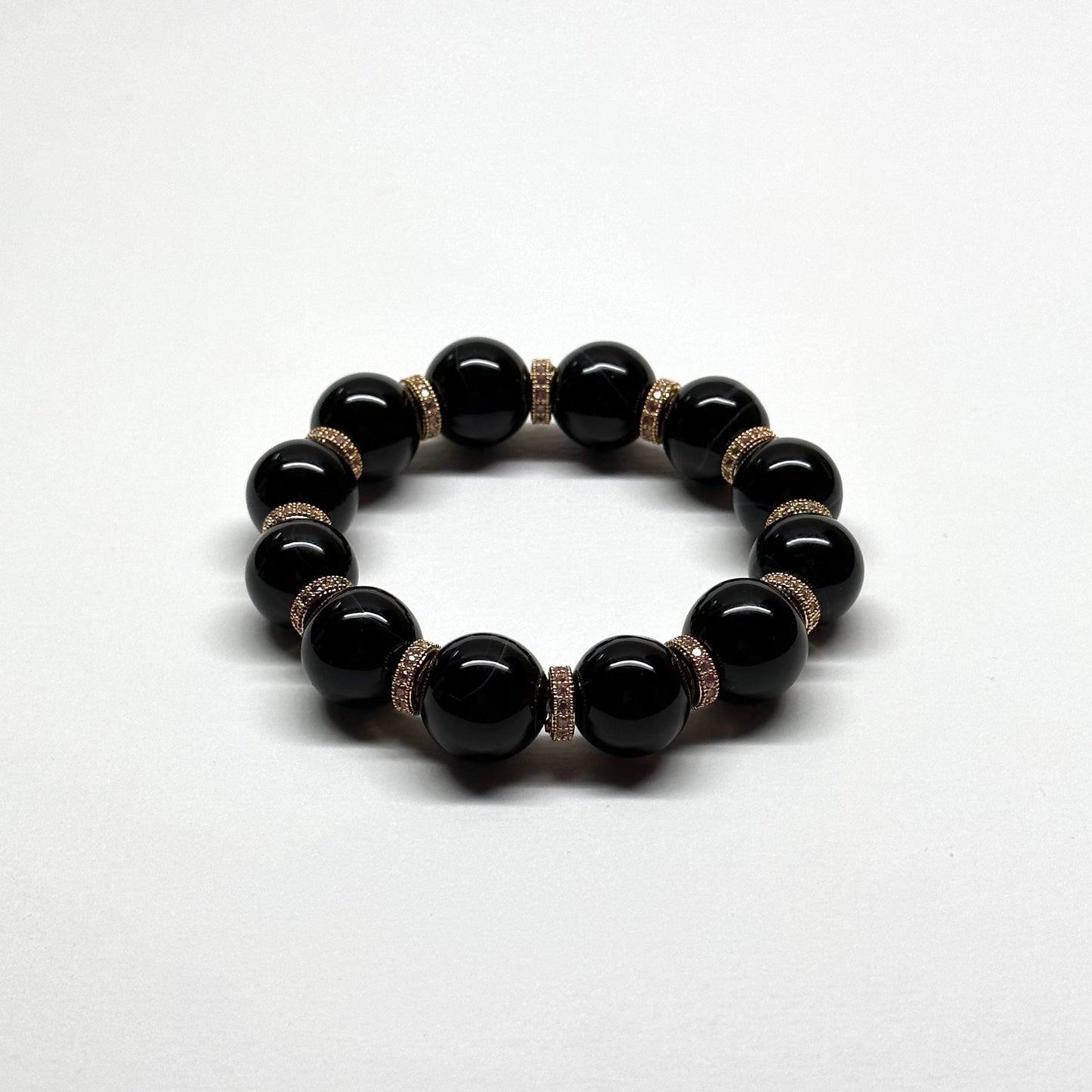 BS25 【獅子處女座|8月】黑瑪瑙18K古典粉鍍金手鏈手串 Black Agate Classic Purple Gold Accessories Bracelet