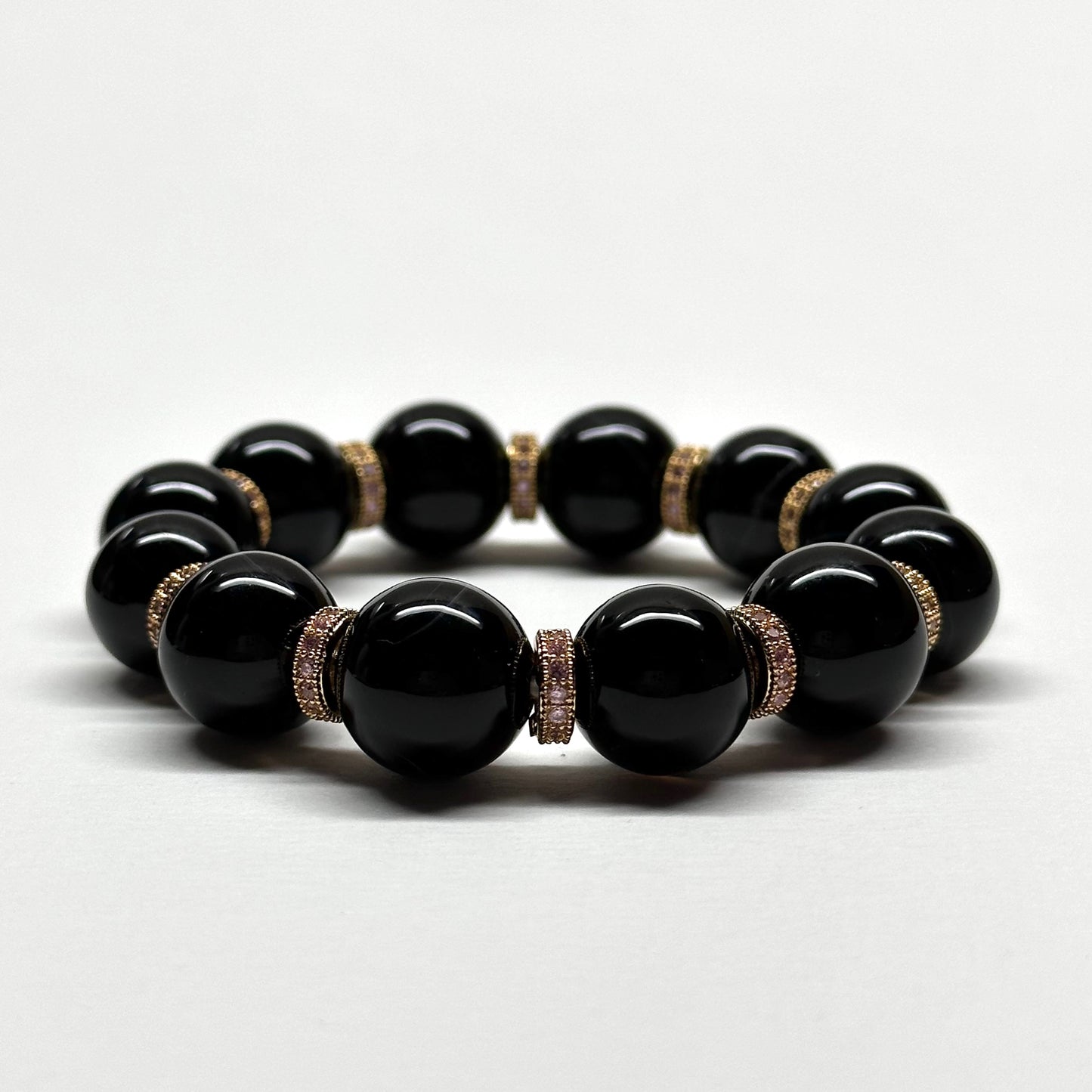 BS25 【獅子處女座|8月】黑瑪瑙18K古典粉鍍金手鏈手串 Black Agate Classic Purple Gold Accessories Bracelet