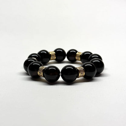 BS26 【宴】黑瑪瑙18K鍍金古典門窗花紋手鏈手串 Black Agate Gold Accessories Bracelet