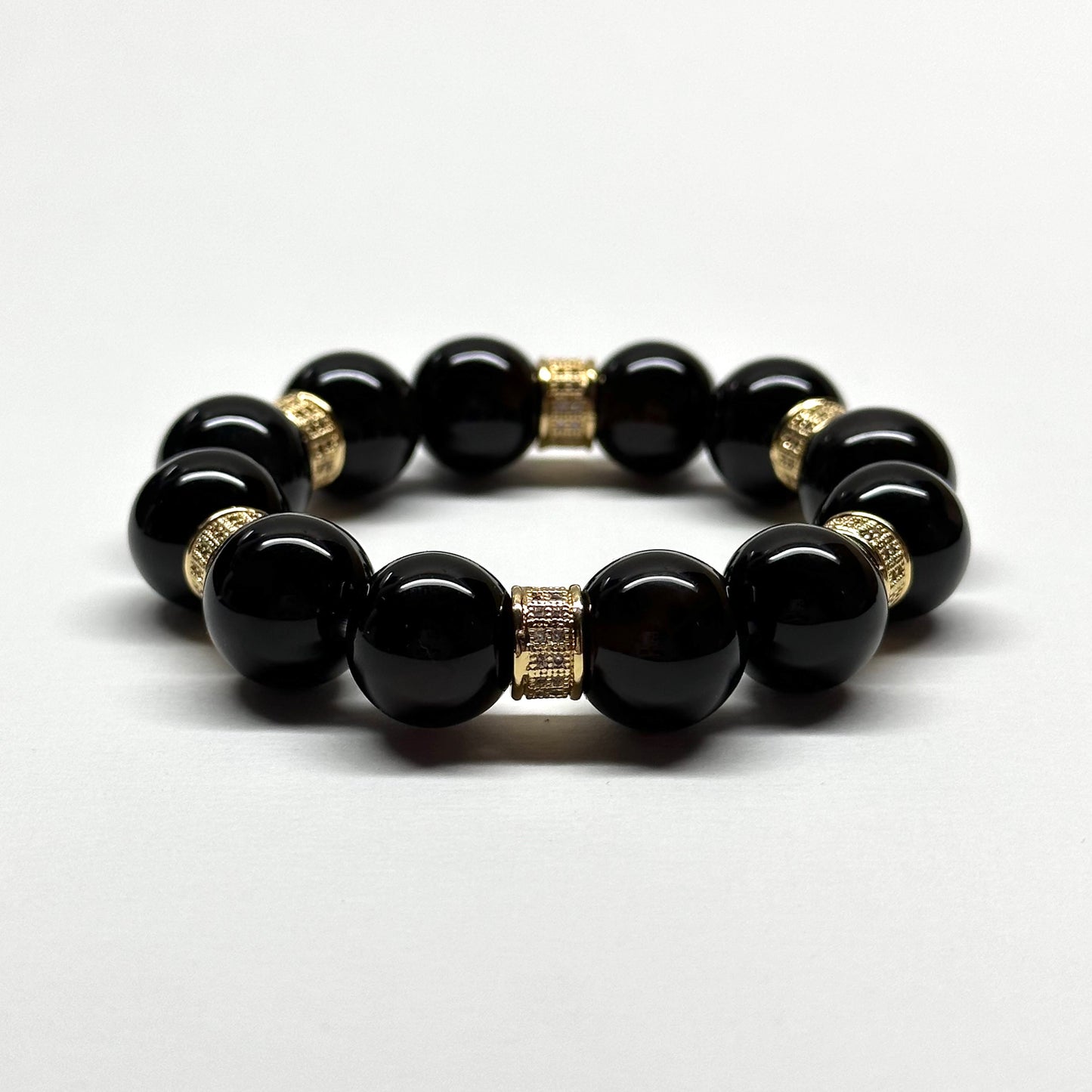 BS26 【宴】黑瑪瑙18K鍍金古典門窗花紋手鏈手串 Black Agate Gold Accessories Bracelet