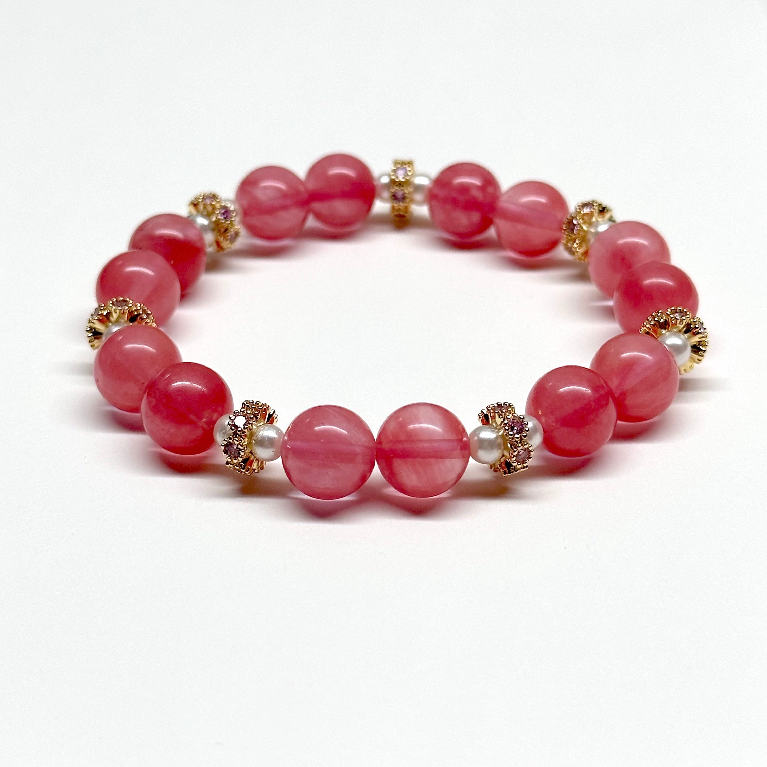 BS27 Watermelon Quartz Pearl Lavender Gold Accessories Bracelet