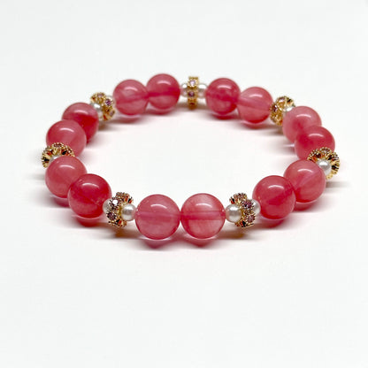 BS27 西瓜紅 淡水珍珠 薰衣金配飾手鏈手串 Watermelon Quartz Pearl Lavender Gold Accessories Bracelet