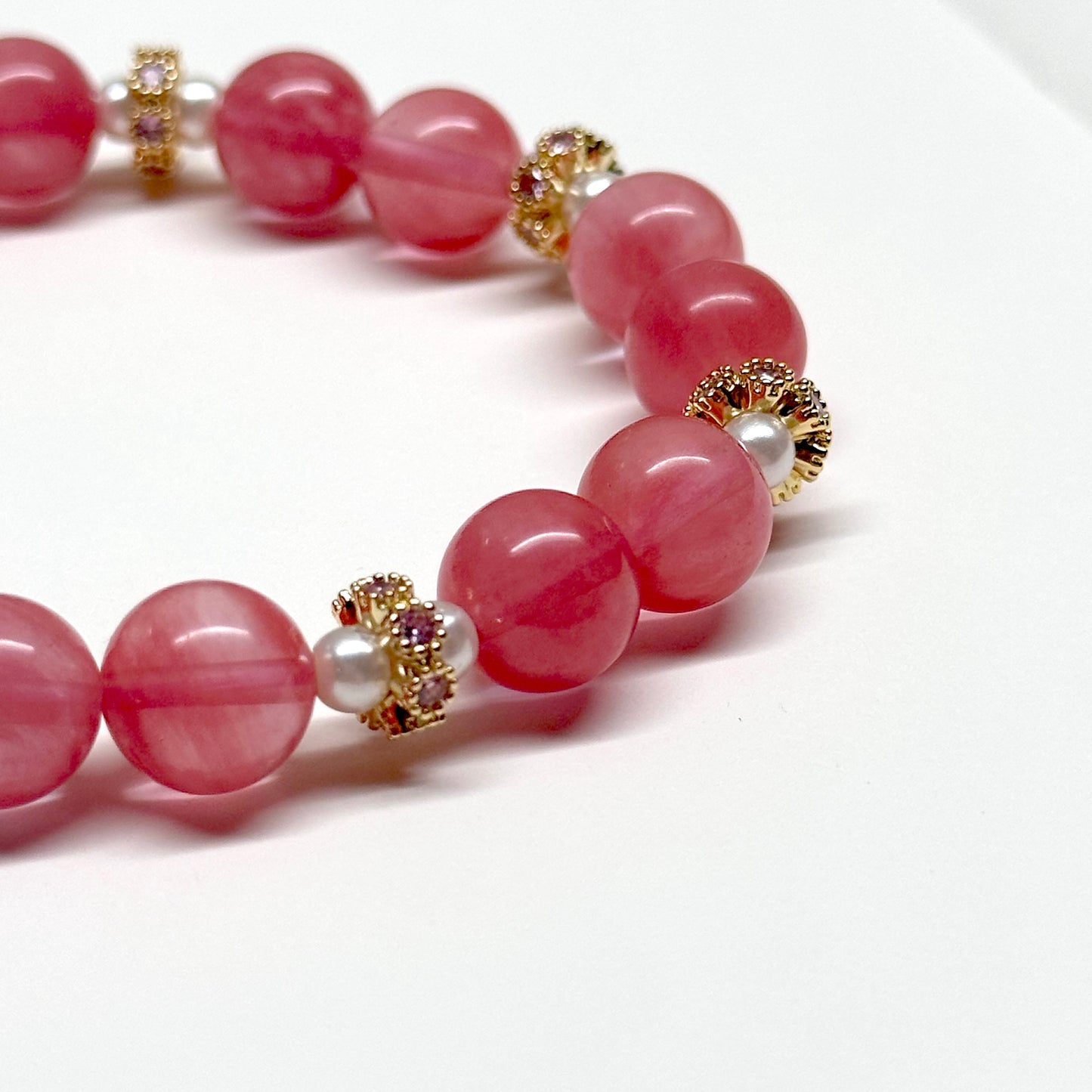 BS27 西瓜紅 淡水珍珠 薰衣金配飾手鏈手串 Watermelon Quartz Pearl Lavender Gold Accessories Bracelet