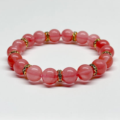 BS31 【幸運】西瓜紅18K鍍金手鏈手串 Watermelon Quartz Classic Gold Accessories Bracelet