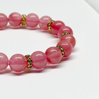 BS31 【幸運】西瓜紅18K鍍金手鏈手串 Watermelon Quartz Classic Gold Accessories Bracelet