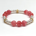 BS32 Watermelon Stone | Freshwater Pearl Firework Gold Bracelet