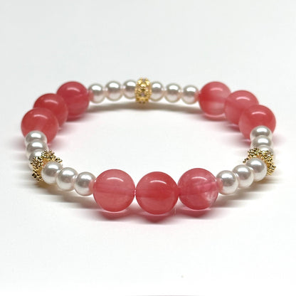 BS32 西瓜紅淡水珍珠煙花金配飾手鏈手串 Watermelon Quartz Pearl Firework Gold Accessories Bracelet