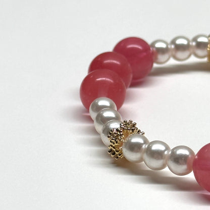 BS32 西瓜紅淡水珍珠煙花金配飾手鏈手串 Watermelon Quartz Pearl Firework Gold Accessories Bracelet