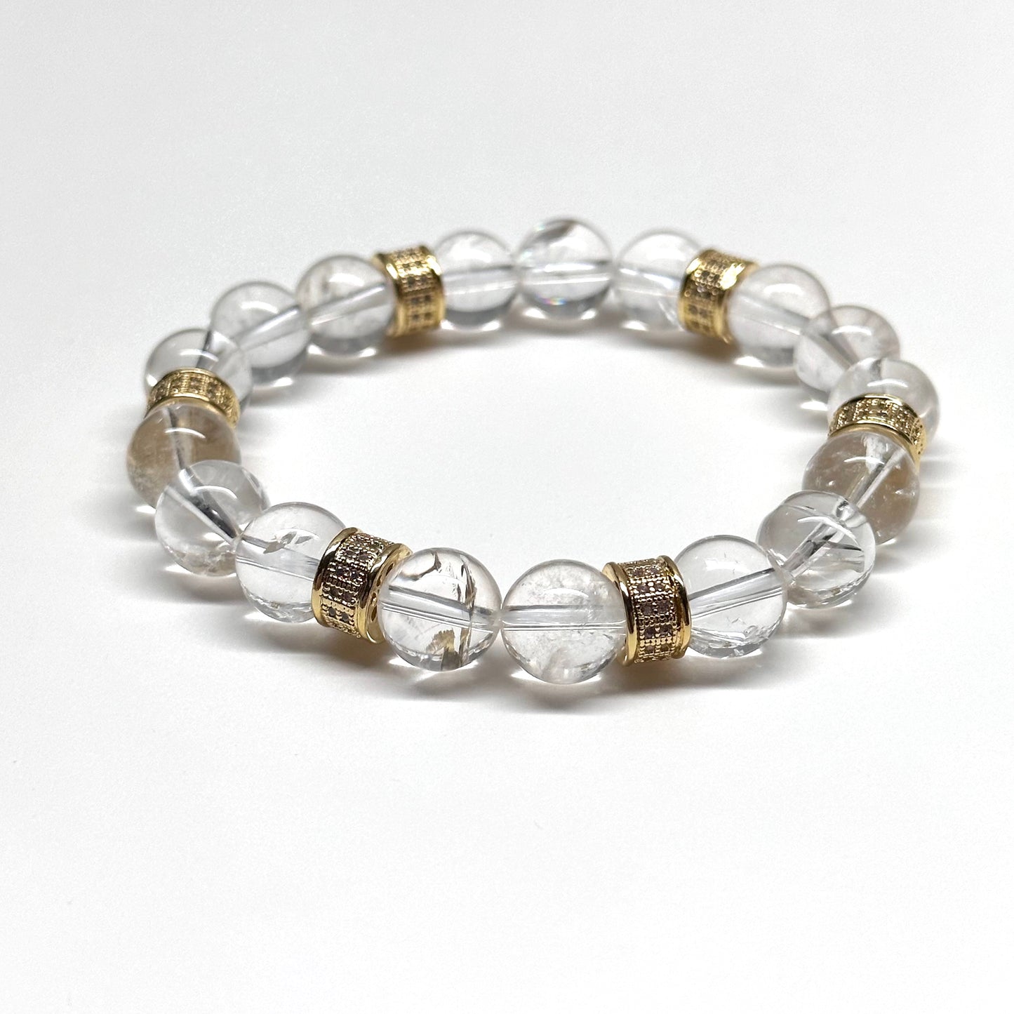 BS35【冰胡子•宴】白水晶18K鍍金古典門窗花紋天然水晶手鏈手串 White Quartz 18K Gold Plated Accessories Bracelet