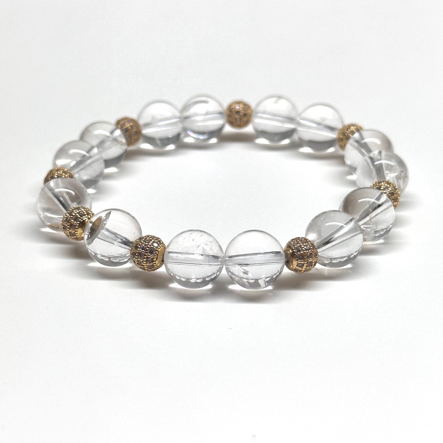 BS37【冰胡子】白水晶18K鍍金球手鏈手串 White Quartz Round 18K Gold Plated Accessories Bracelet