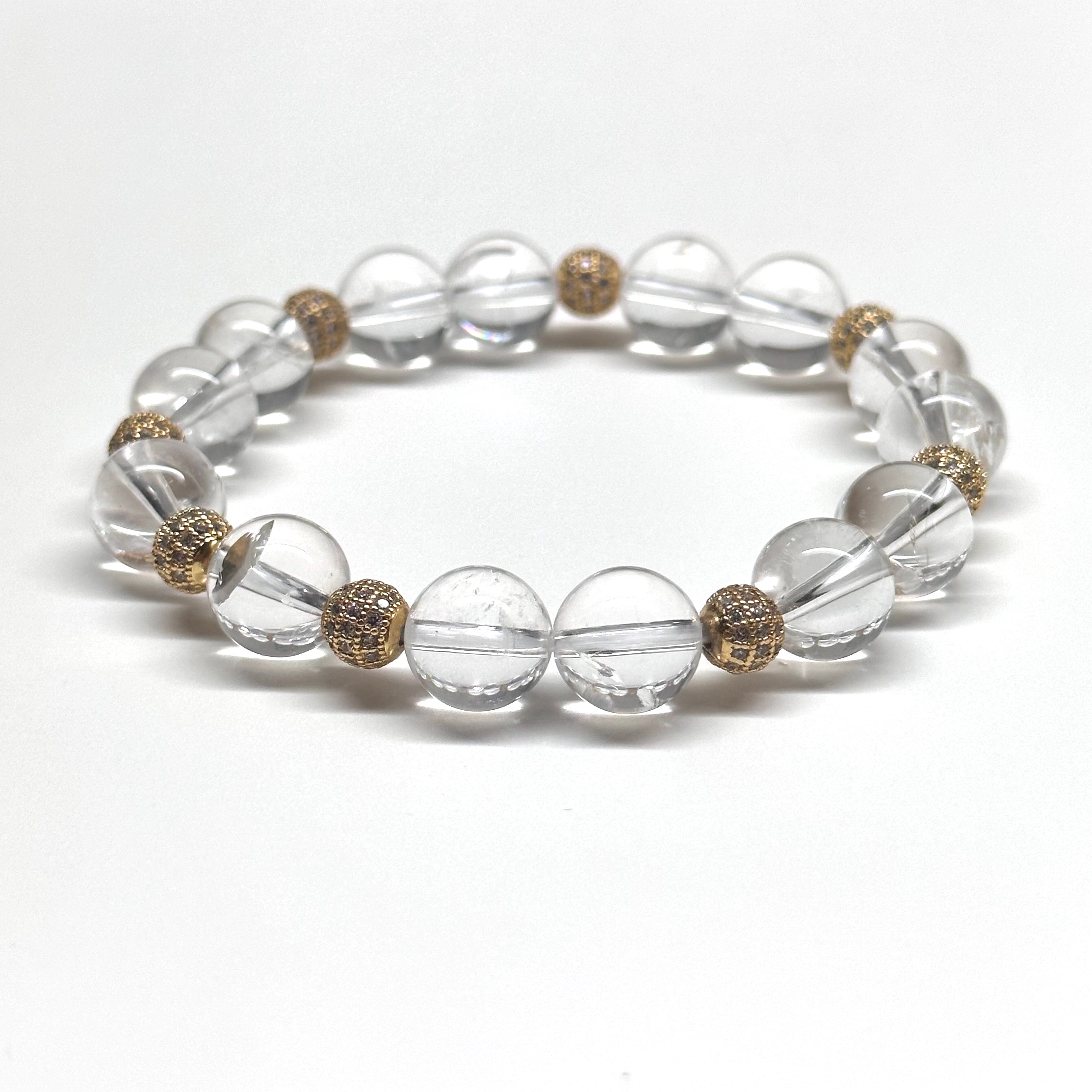 BS37【Ice Beard】White Quartz Round 18K Gold Plated Accessories Bracelet