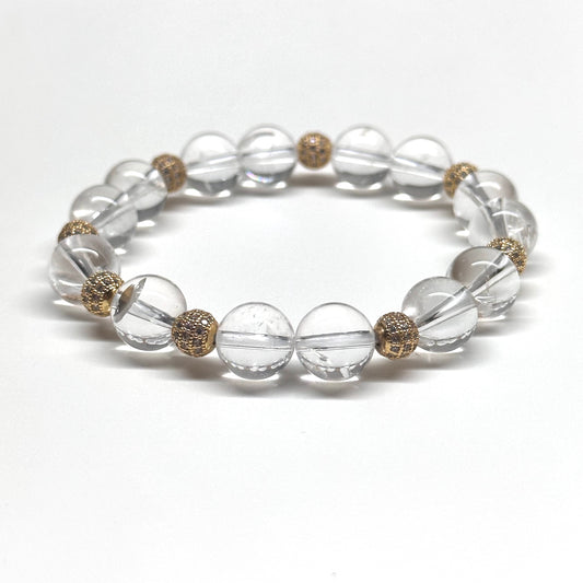 BS37【冰胡子】白水晶18K鍍金球手鏈手串 White Quartz Round 18K Gold Plated Accessories Bracelet