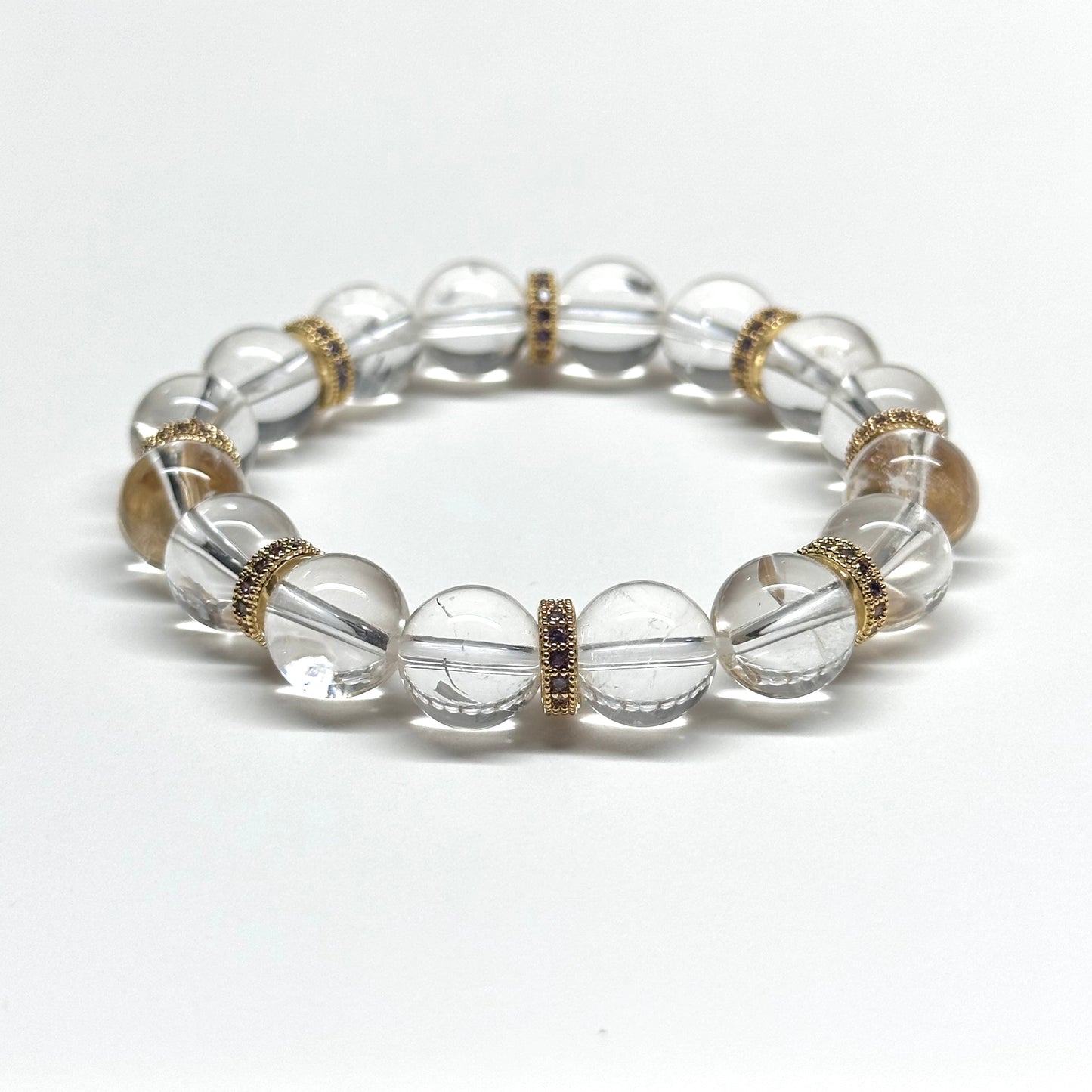 BS38【冰胡子】白水晶18K鍍金紫粉環天然水晶手鏈手串 White Quartz Classic 18K Gold Plated Accessories Bracelet