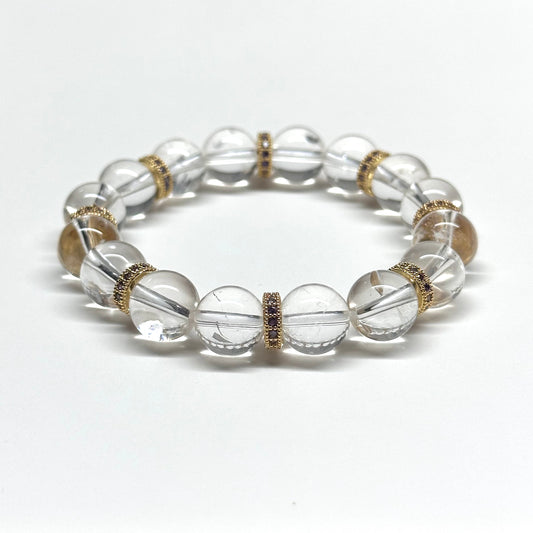 BS38【冰胡子】白水晶18K鍍金紫粉環天然水晶手鏈手串 White Quartz Classic 18K Gold Plated Accessories Bracelet