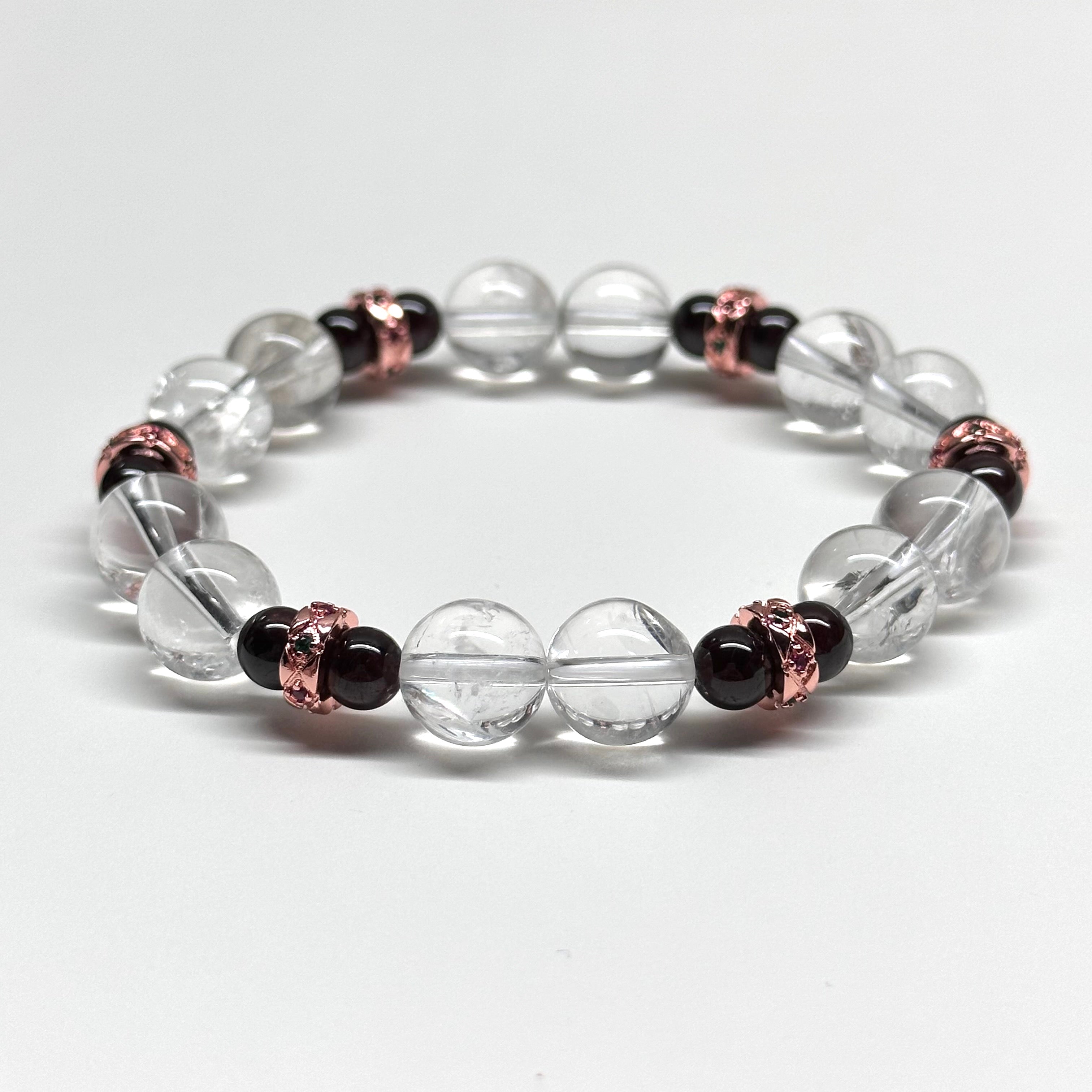 BS40【Ice Beard】White Crystal Garnet Rose Alloy Bracelet