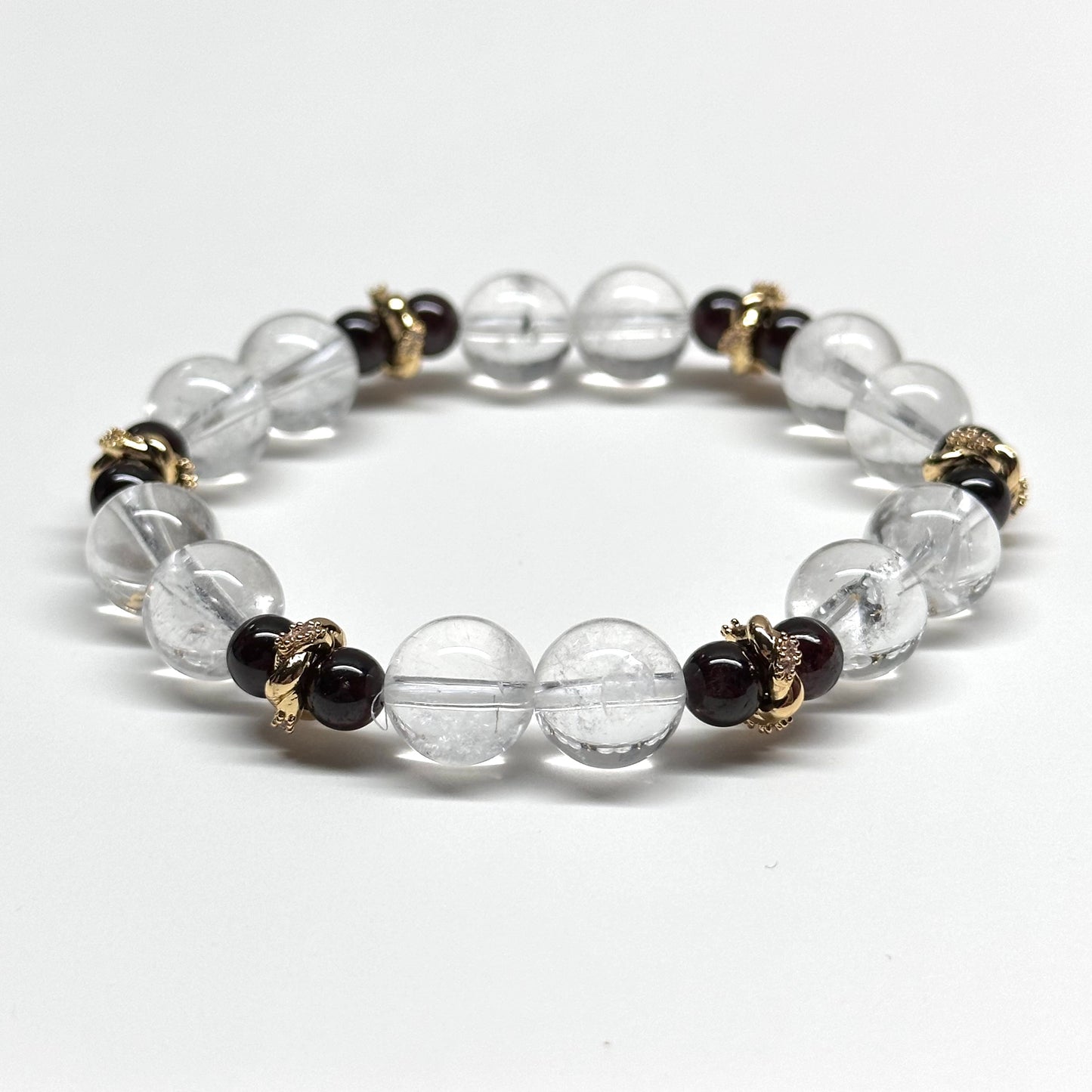 BS41【冰胡子】白水晶石榴石扭紋鍍金手鏈手串 White Quartz Black Agate Twist 18K Gold Plated Accessories Bracelet