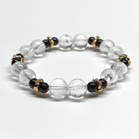 BS41【冰胡子】白水晶石榴石扭紋鍍金手鏈手串 White Quartz Black Agate Twist 18K Gold Plated Accessories Bracelet