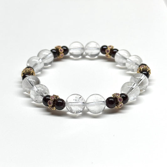 BS42【冰胡子】白水晶石榴石花鍍金手鏈手串 White Quartz Black Agate Lavender 18K Gold Plated Accessories Bracelet