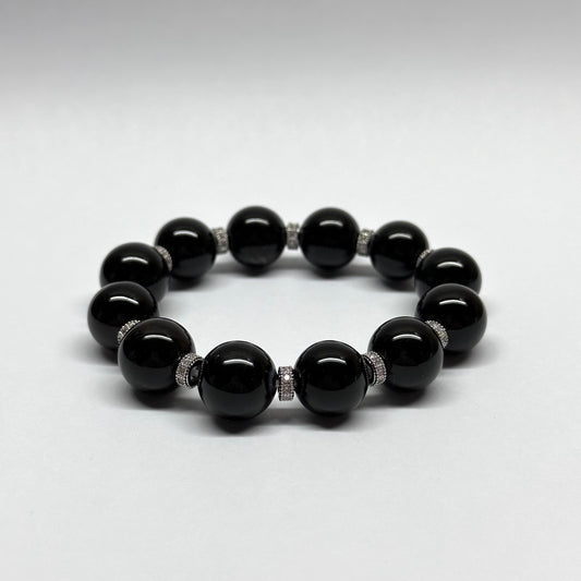 BS43【獅子處女座|8月】黑瑪瑙古典鍍銀手鏈手串 Black Agate Classy Alloy Accessories Bracelet