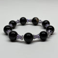 BS44 [Leo-Virgo | August] Black Agate Purple Exquisite Silver-Plated Bracelet