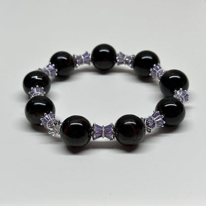 BS44【獅子處女座|8月】黑瑪瑙紫玲瓏鍍銀手鏈手串 Black Agate Purple Alloy Accessories Bracelet