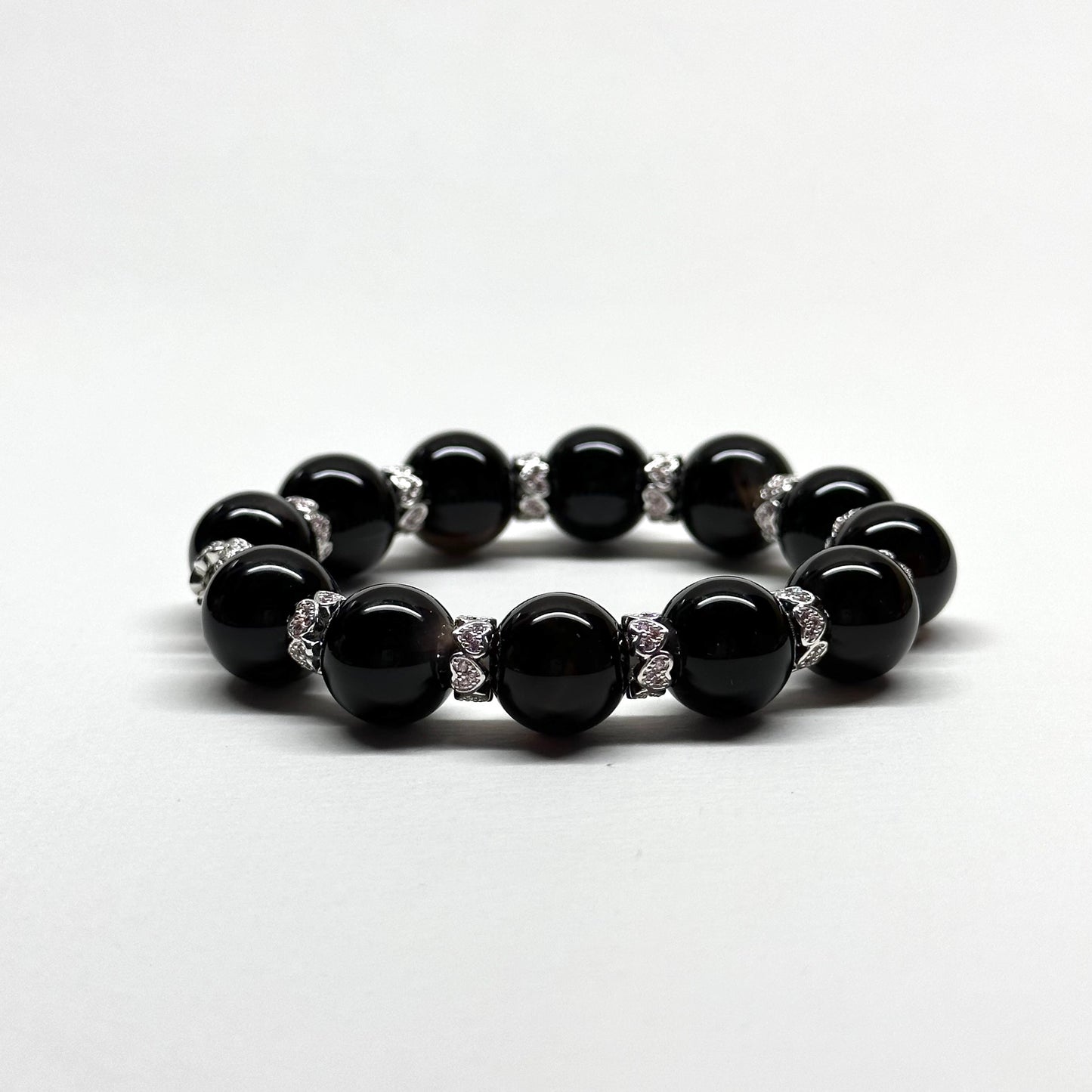 BS45【獅子處女座|8月】黑瑪瑙心形鍍銀手鏈手串 Black Agate Heart Alloy Accessories Bracelet