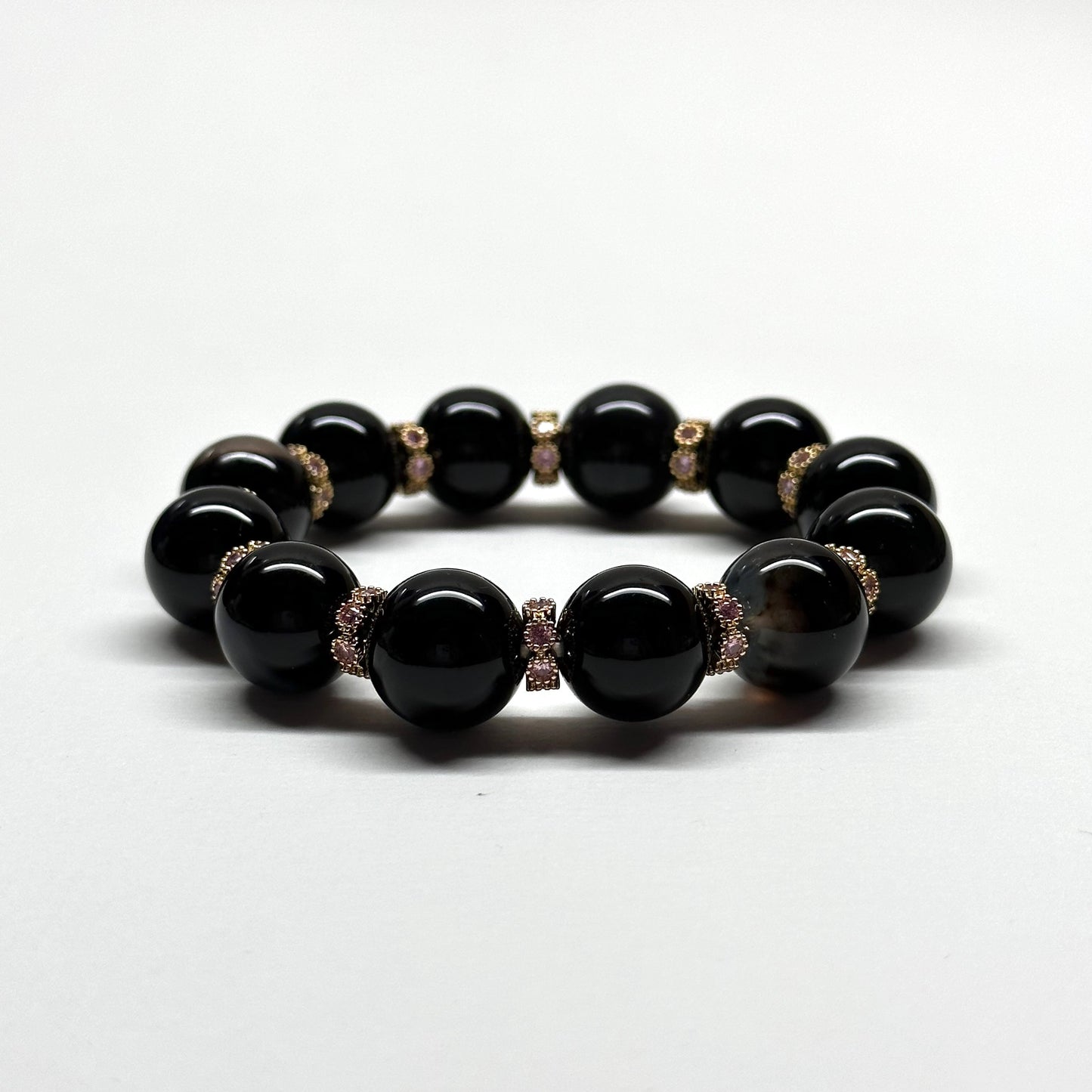 BS46【獅子處女座|8月】黑瑪瑙18K花鍍金手鏈手串 Black Agate Lavender Gold Accessories Bracelet