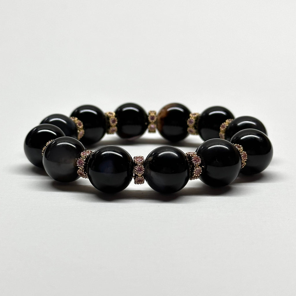 BS46【獅子處女座|8月】黑瑪瑙18K花鍍金手鏈手串