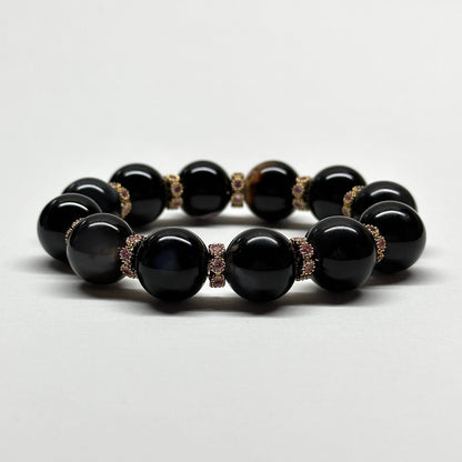 BS46【獅子處女座|8月】黑瑪瑙18K花鍍金手鏈手串 Black Agate Lavender Gold Accessories Bracelet