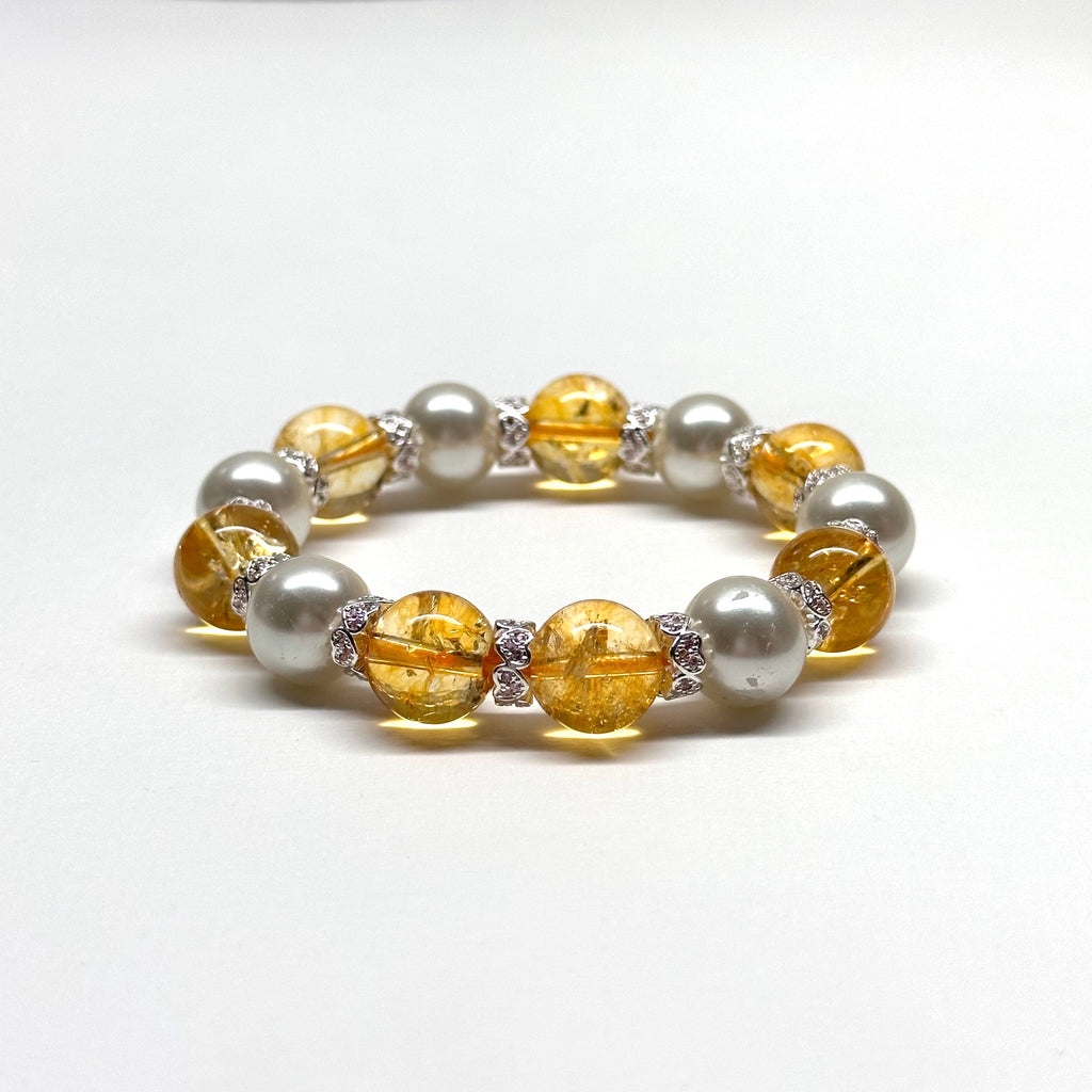 BS48【天蠍射手|11月|星辰未晚】黃水晶大淡水珍珠鍍銀心形鍍銀手鏈手串