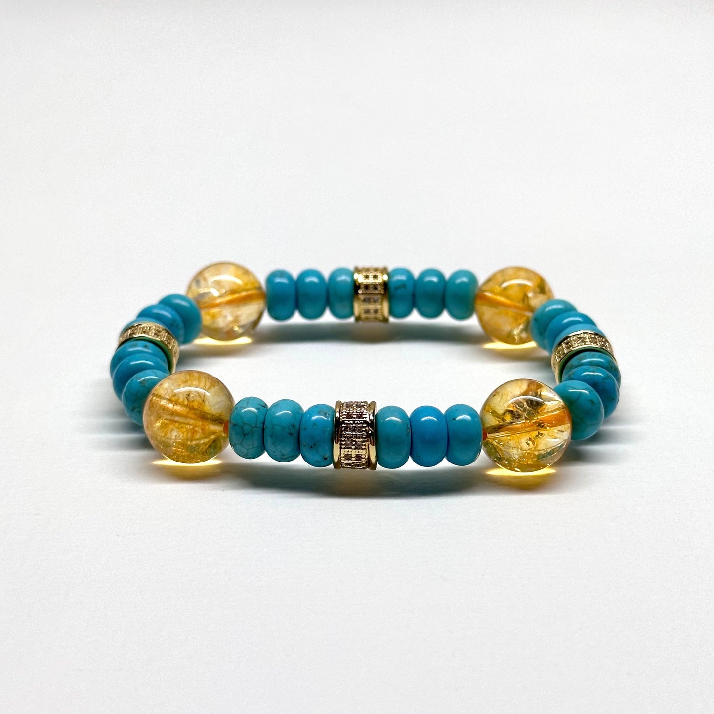 BS52【古埃及太陽神】黃水晶松石18K鍍金古典門窗花紋手鏈手串 Citrine Turquoise 18K Gold Plated Accessories Bracelet