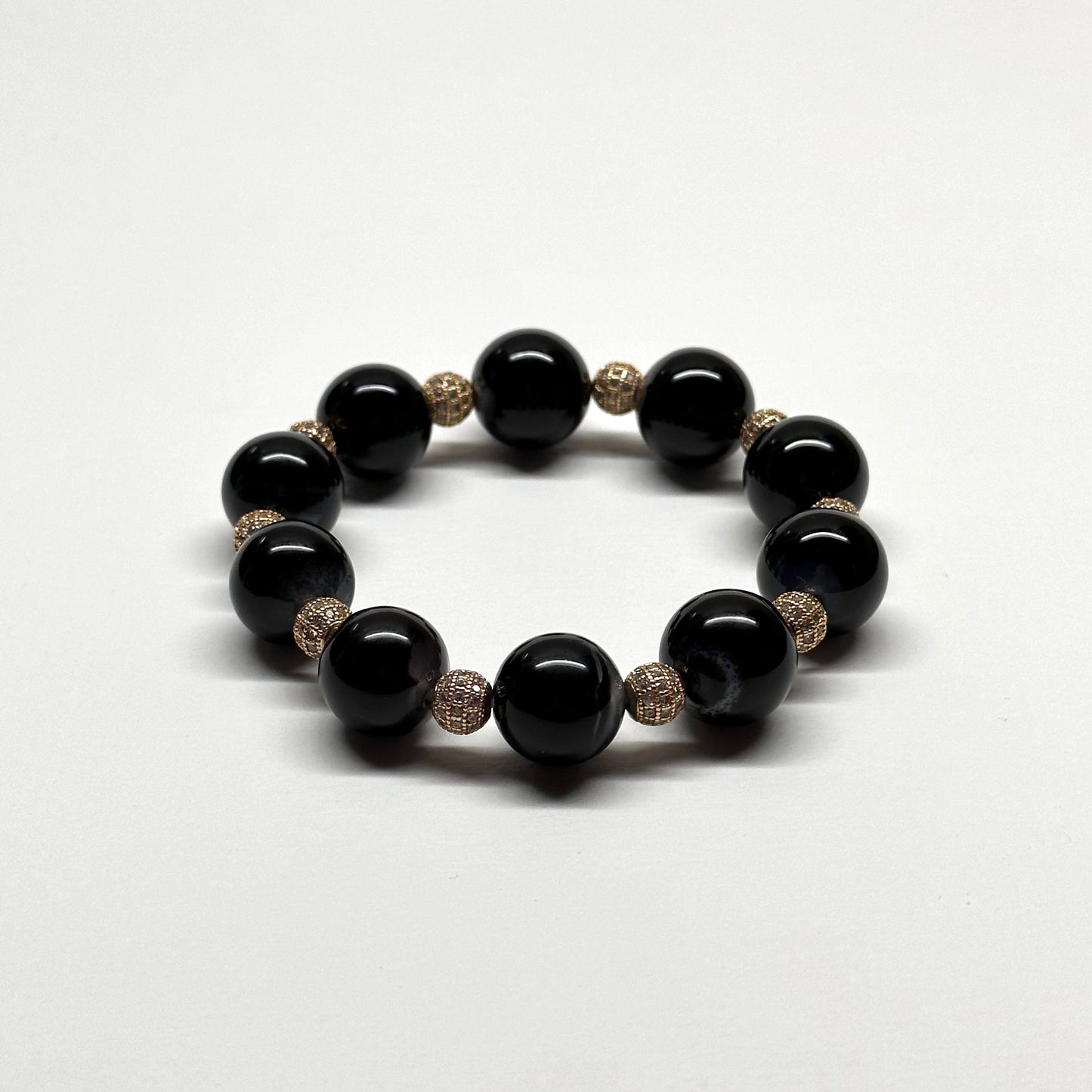 BS53【獅子處女座|8月】黑瑪瑙18K鍍金球手鏈手串  Black Agate Round 18K Gold Plated Accessories Bracelet