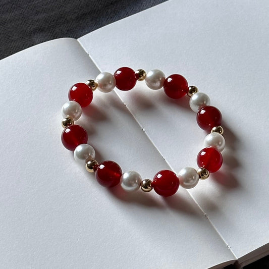 BS55 紅瑪瑙淡水珍珠簡約金配飾手鏈手串 Red Agate Pearl Minimalist Gold Accessories Bracelet