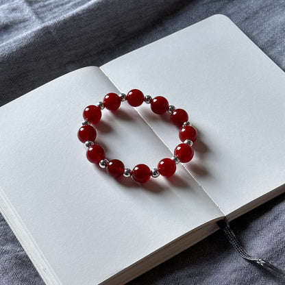 BS57 紅瑪瑙簡約銀配飾手鏈手串 Red Agate Minimalist Silver Accessories Bracelet