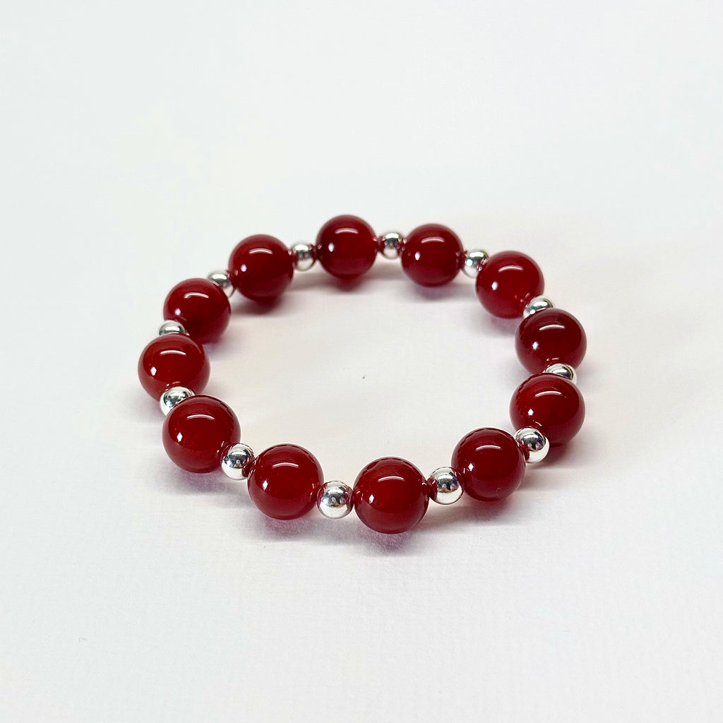 BS57 紅瑪瑙簡約銀配飾手鏈手串