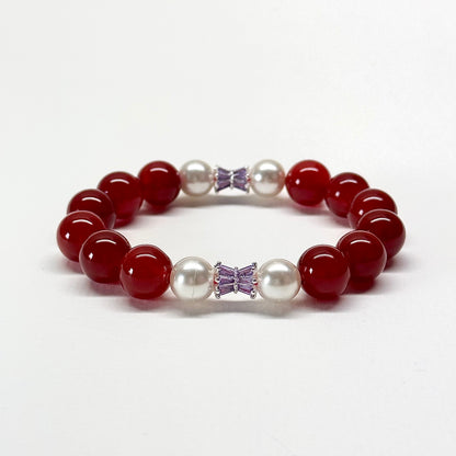 BS58 紅瑪瑙淡水珍珠紫金配飾手鏈手串 Red Agate Pearl Purple-Gold Accessories Bracelet