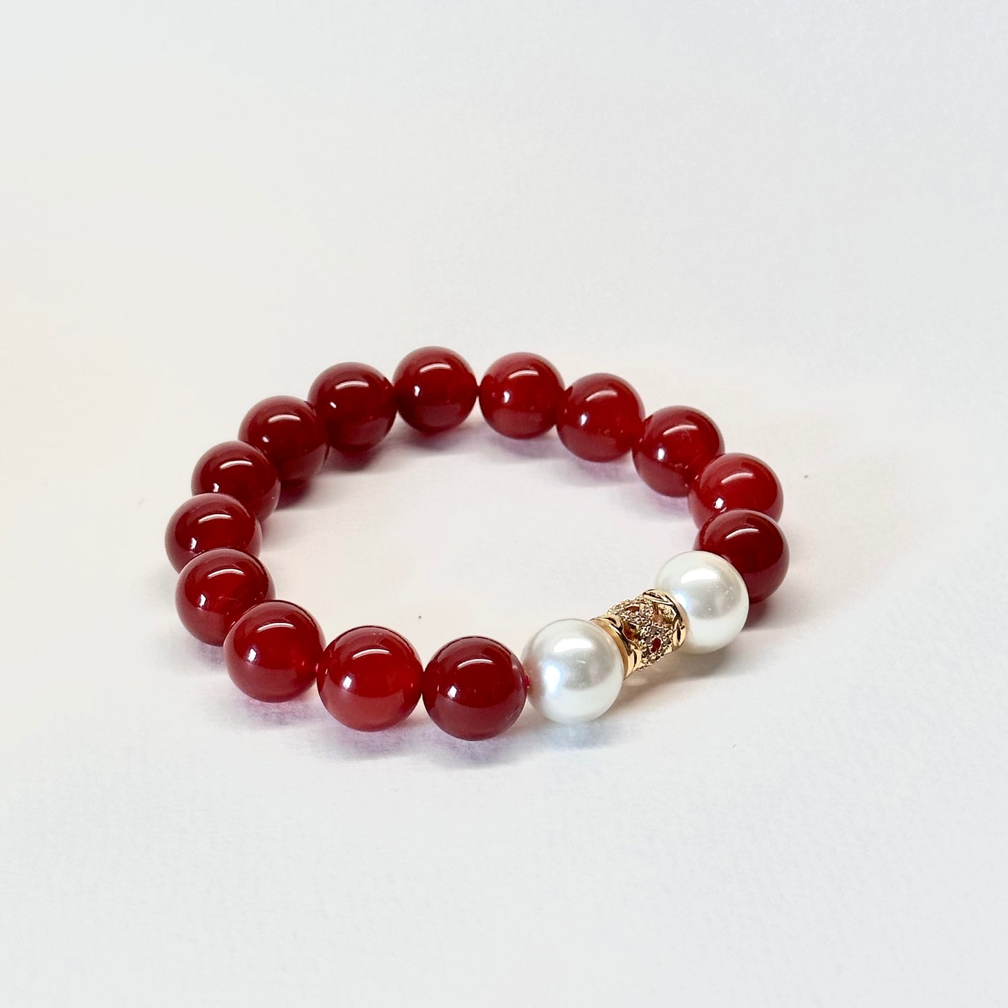 BS60 紅瑪瑙 淡水珍珠 金配飾手鏈手串 Red Agate Gold Accessories Bracelet