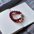 BS60 Red Agate | Freshwater Pearl Carved Hollow Bracelet