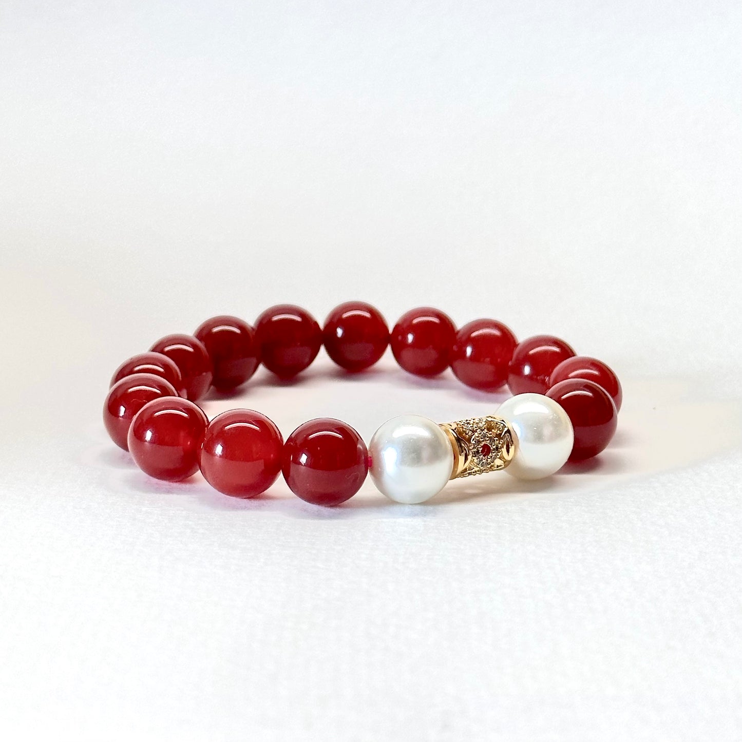 BS60 紅瑪瑙 淡水珍珠 金配飾手鏈手串 Red Agate Gold Accessories Bracelet