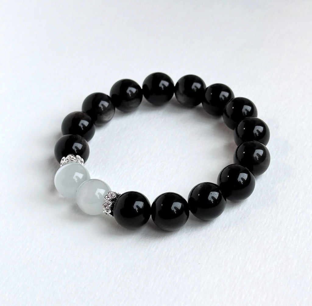 BS318 銀曜石 | 白猫眼 鍍銀手鏈手串