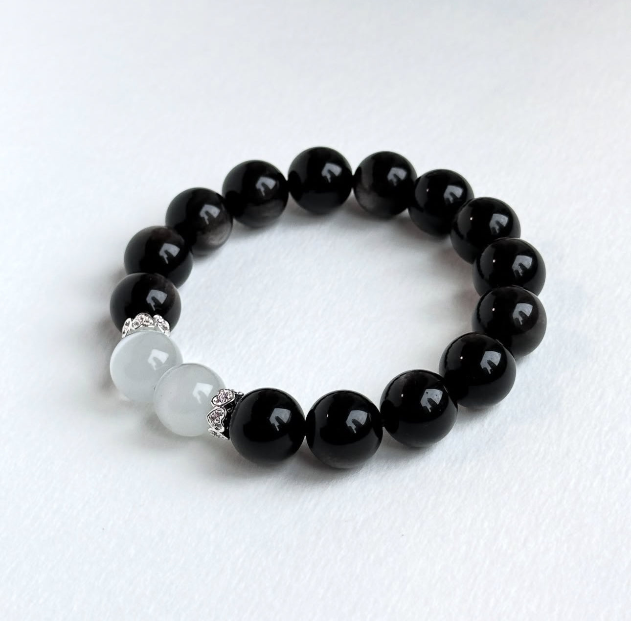 BS318 銀曜石 | 白猫眼 鍍銀手鏈手串