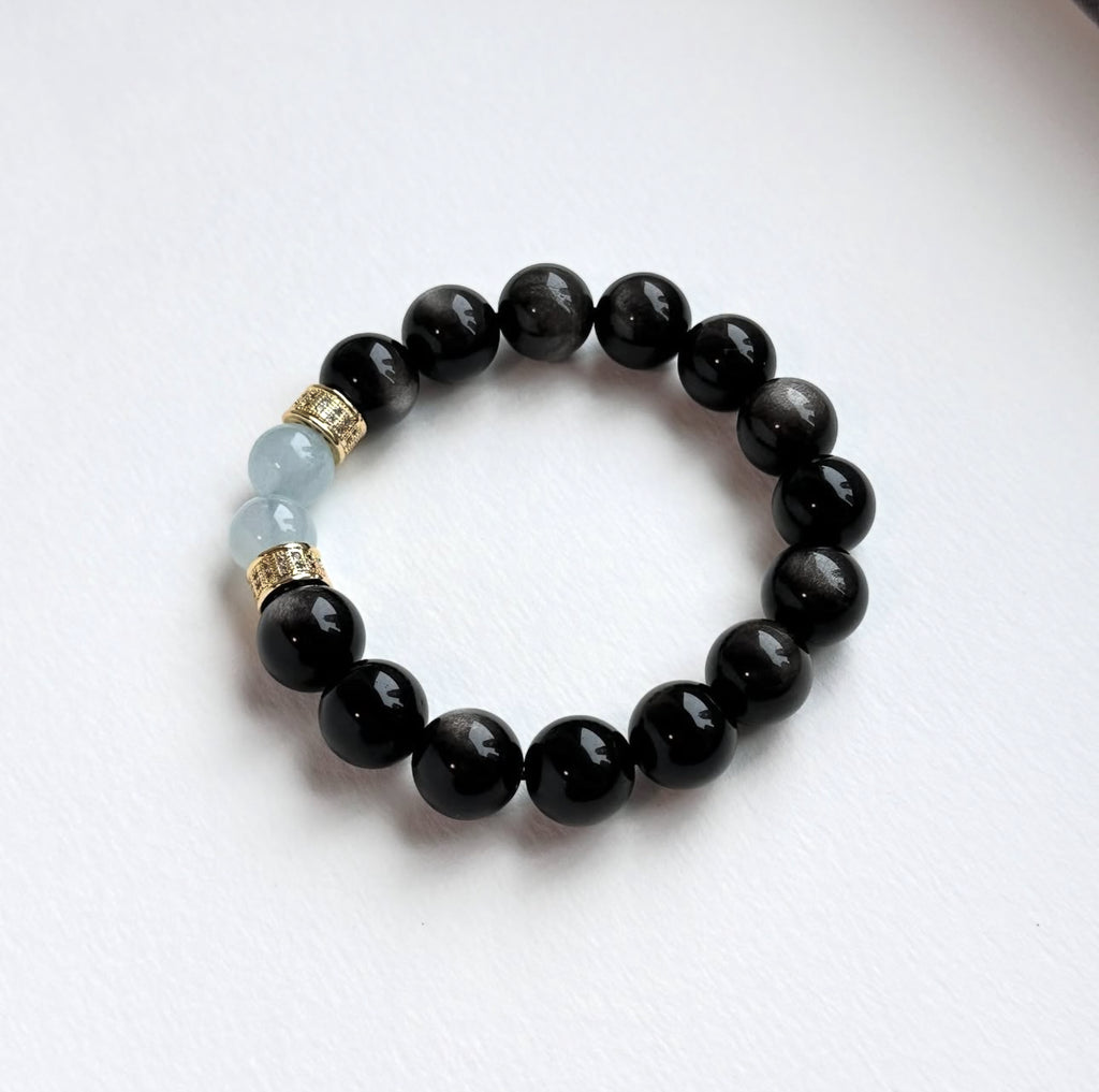 BS317 銀曜石 | 海藍寶 18K鍍金手鏈手串