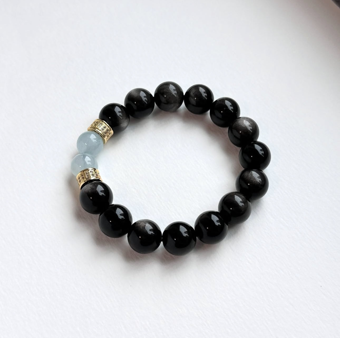 BS317 銀曜石 | 海藍寶 18K鍍金手鏈手串