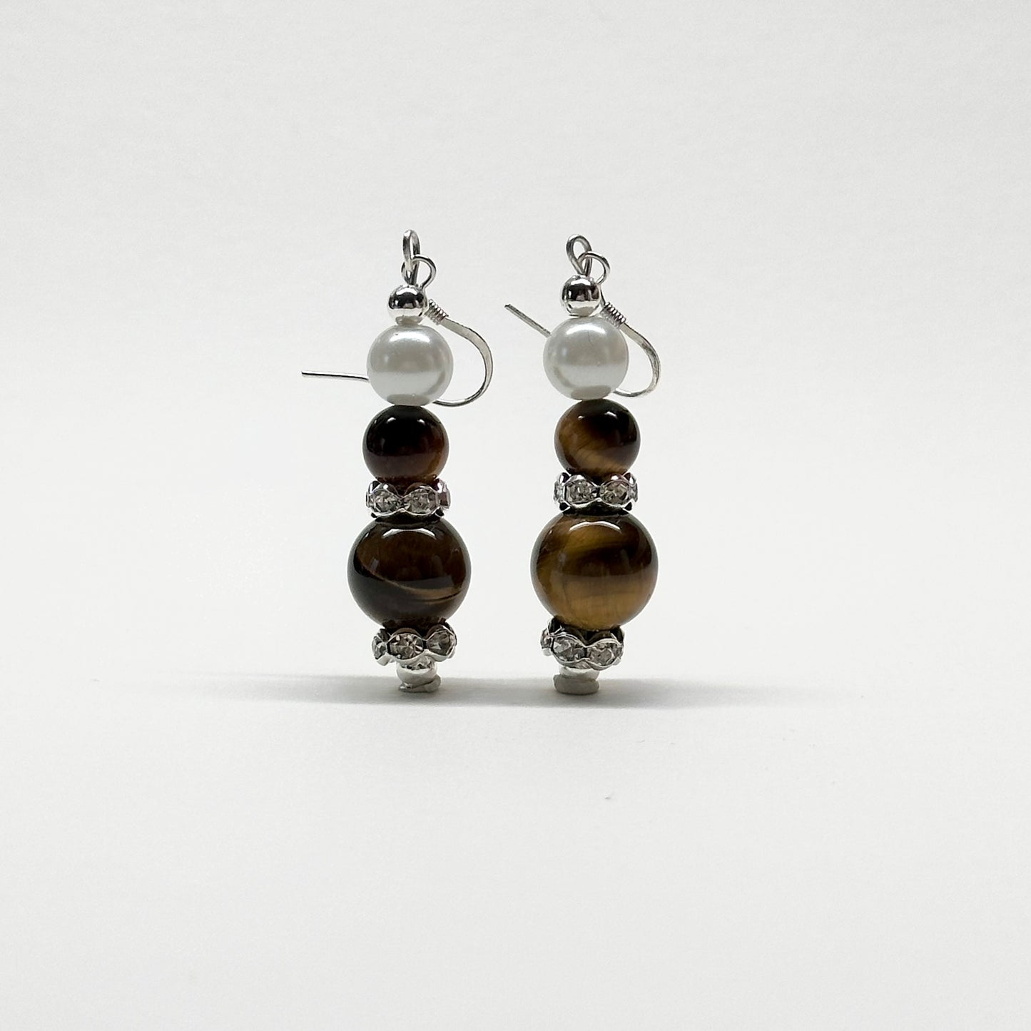 E03 虎眼 淡水珍珠 古典環形銀飾耳環 Tiger Eye Pearl Classic Silver Accessories Earring