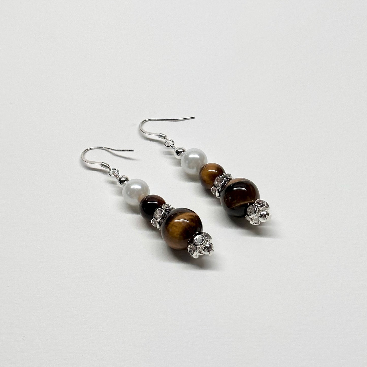 E03 虎眼 淡水珍珠 古典環形銀飾耳環 Tiger Eye Pearl Classic Silver Accessories Earring